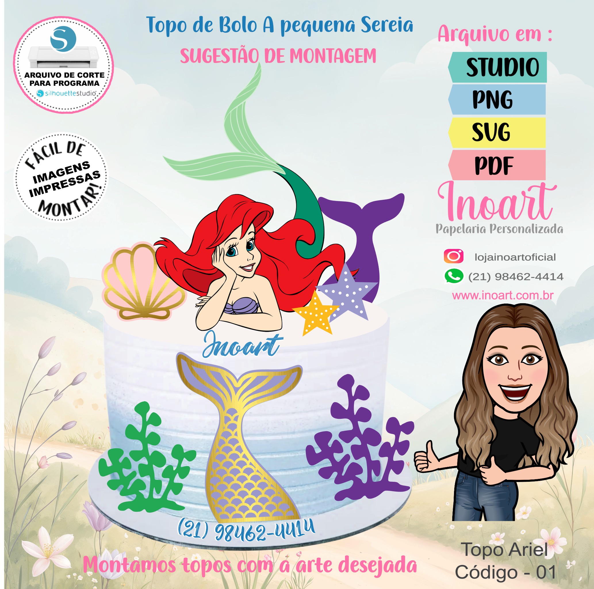Topo de Bolo Ariel - A Pequena Sereia - Imagem 2