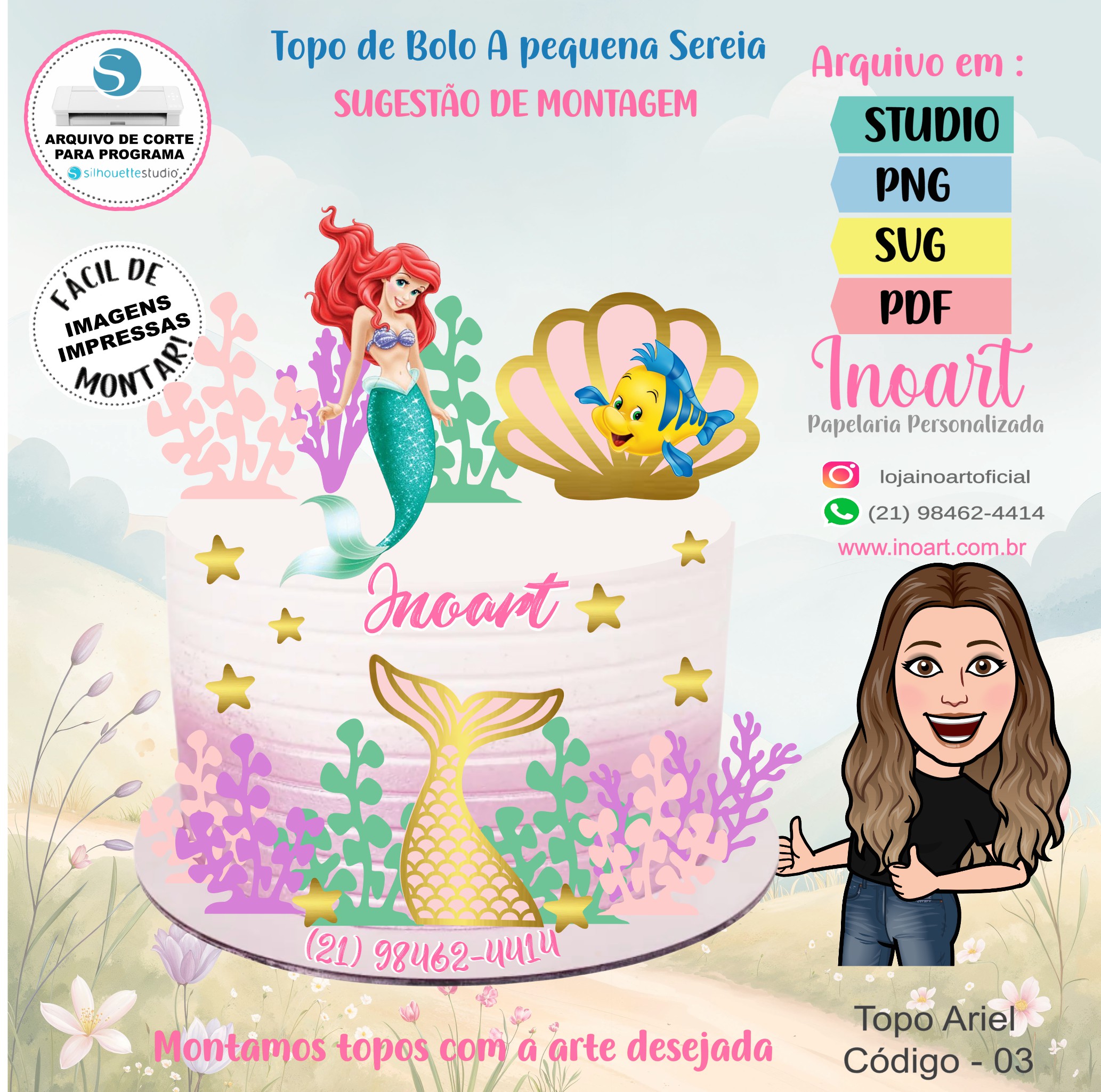 Topo de Bolo Ariel - A Pequena Sereia - Imagem 2