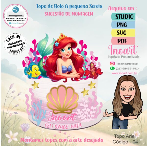 Topo de Bolo Ariel - A Pequena Sereia - Imagem 2