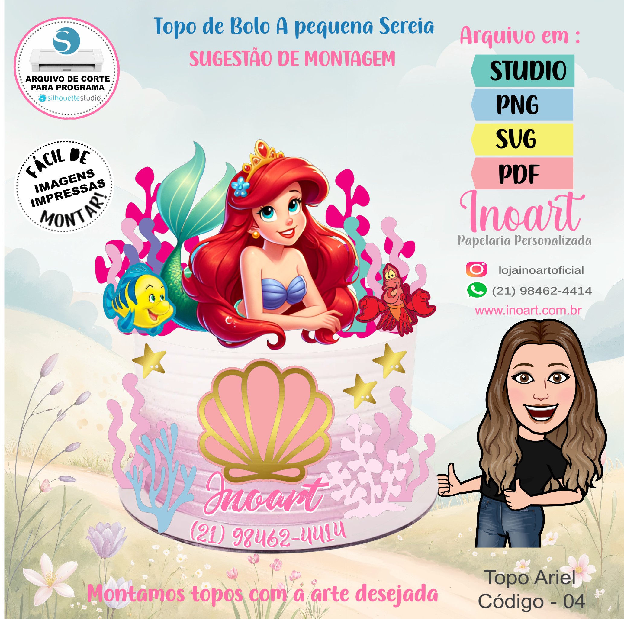 Topo de Bolo Ariel - A Pequena Sereia - Imagem 2