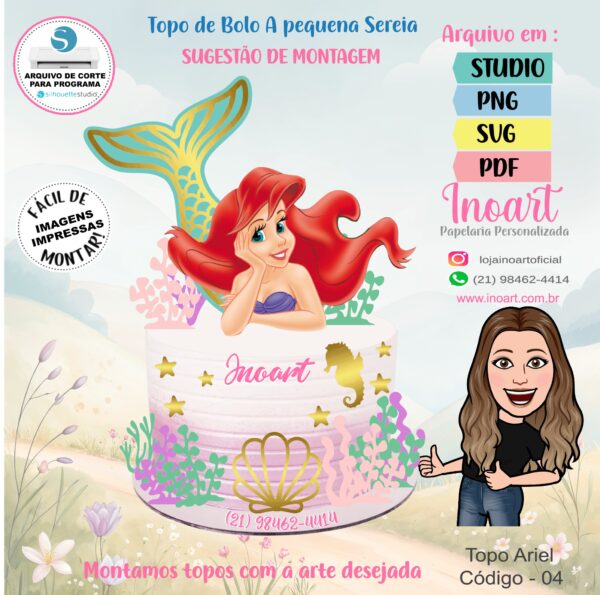 Topo de Bolo Ariel - A Pequena Sereia - Imagem 2