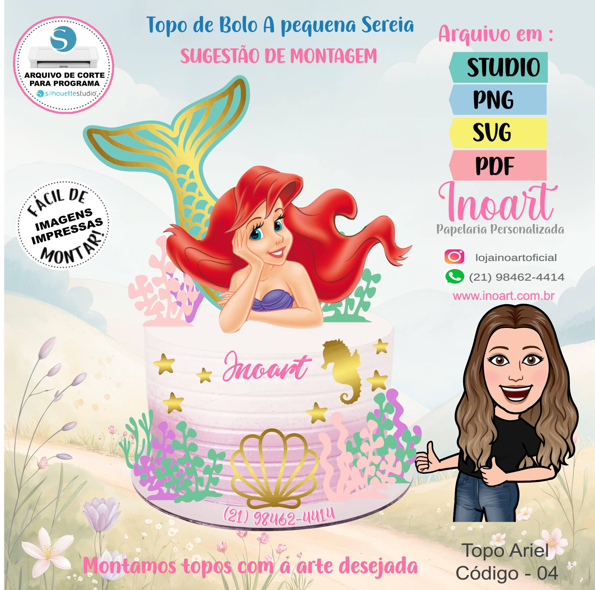 Topo de Bolo Ariel - A Pequena Sereia - Imagem 2