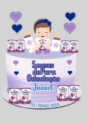 Topo de Bolo Bebê Nan Mesversário Menina