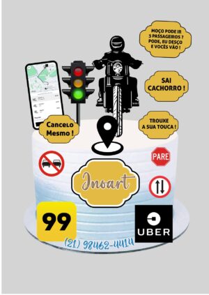 Topo de Bolo Moto Uber