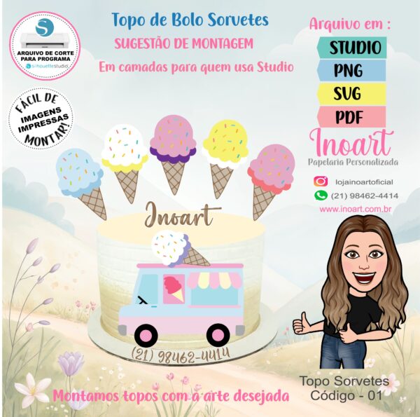 Topo de Bolo Sorvetes - Imagem 2