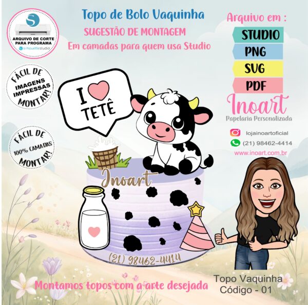 Topo de Bolo Vaquinha Eu amo Tetê - Imagem 2