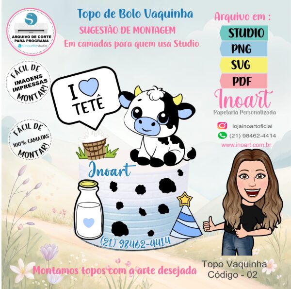 Topo de Bolo Vaquinha Eu amo Tetê - Imagem 2