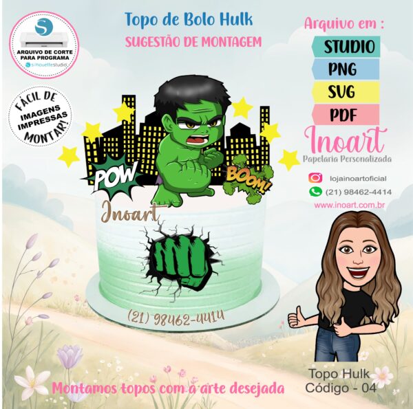 Topo de Bolo Hulk Cute - Imagem 2