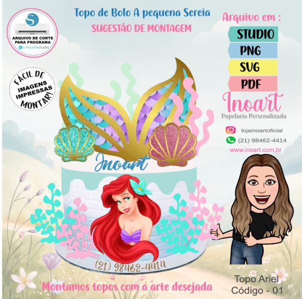 Topo de Bolo Ariel - A Pequena Sereia - Imagem 2