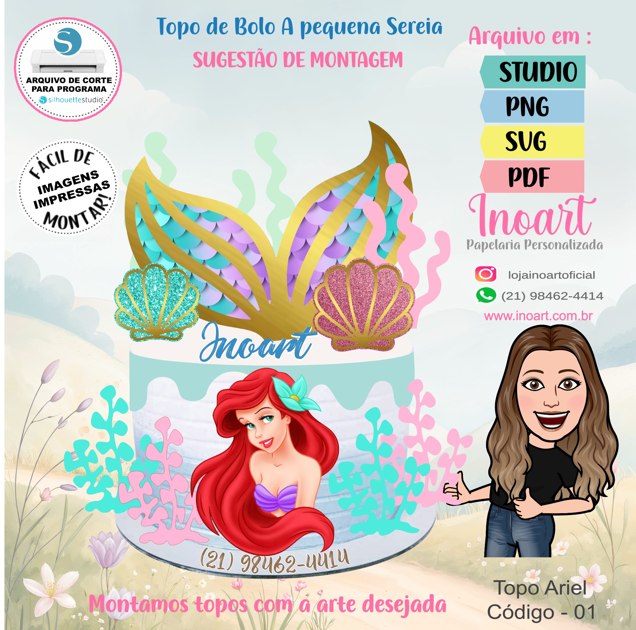 Topo de Bolo Ariel - A Pequena Sereia - Imagem 2