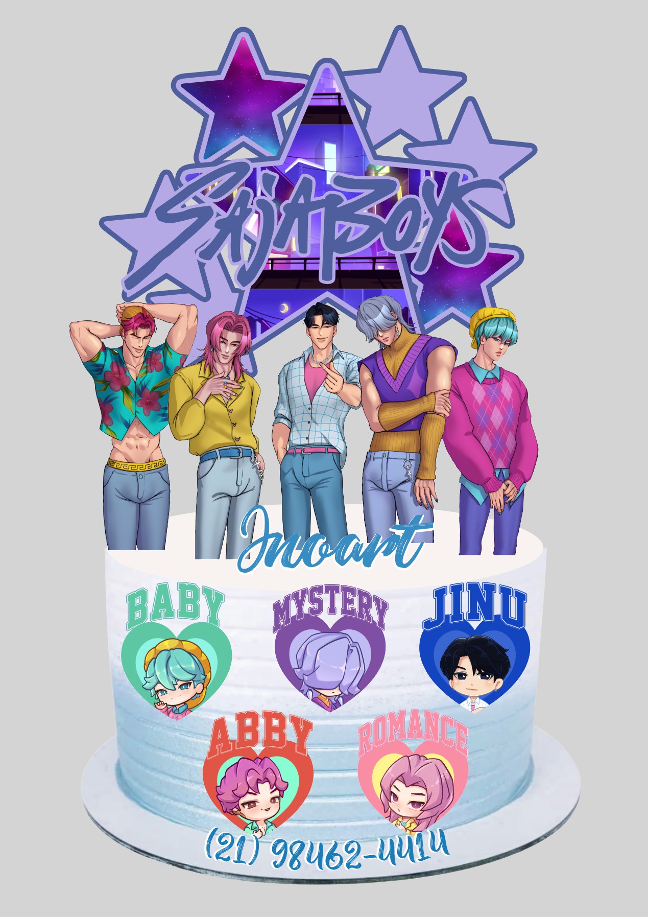 Topo de Bolo Guerreiras do K-Pop - Saja boys