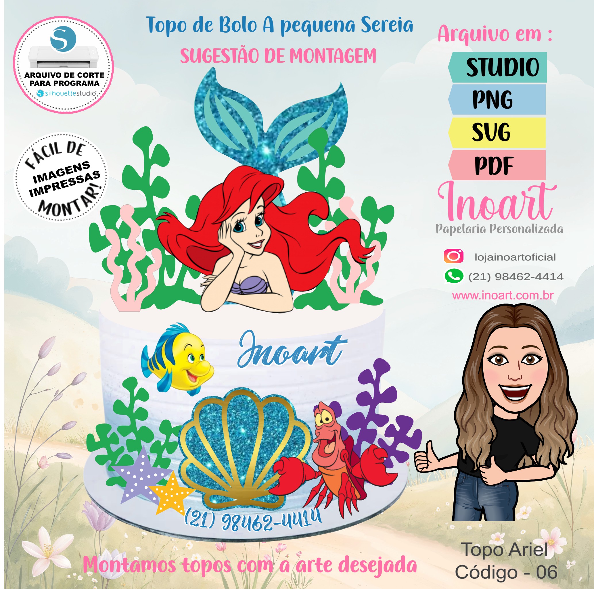 Topo de Bolo Ariel - A Pequena Sereia - Imagem 2
