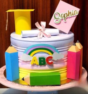 Topo Formatura Abc Lápis Capelo Canudo Livro 3D