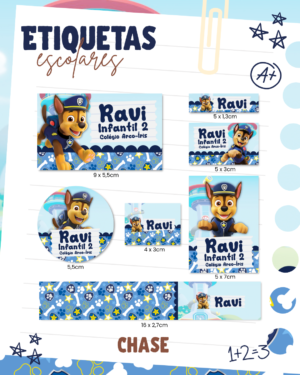 Etiqueta Escolar Chase Patrulha Canina