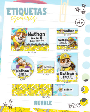 Etiqueta Escolar Rubble Patrulha Canina