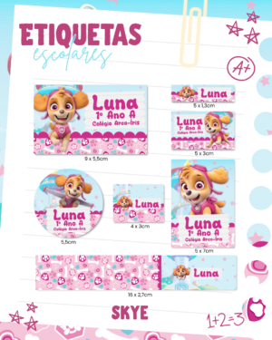 Etiqueta Escolar  Skye Patrulha Canina