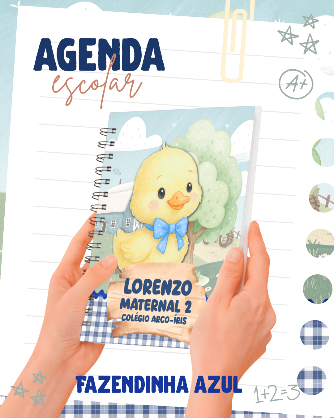 Capa Agenda Escolar Fazendinha Azul