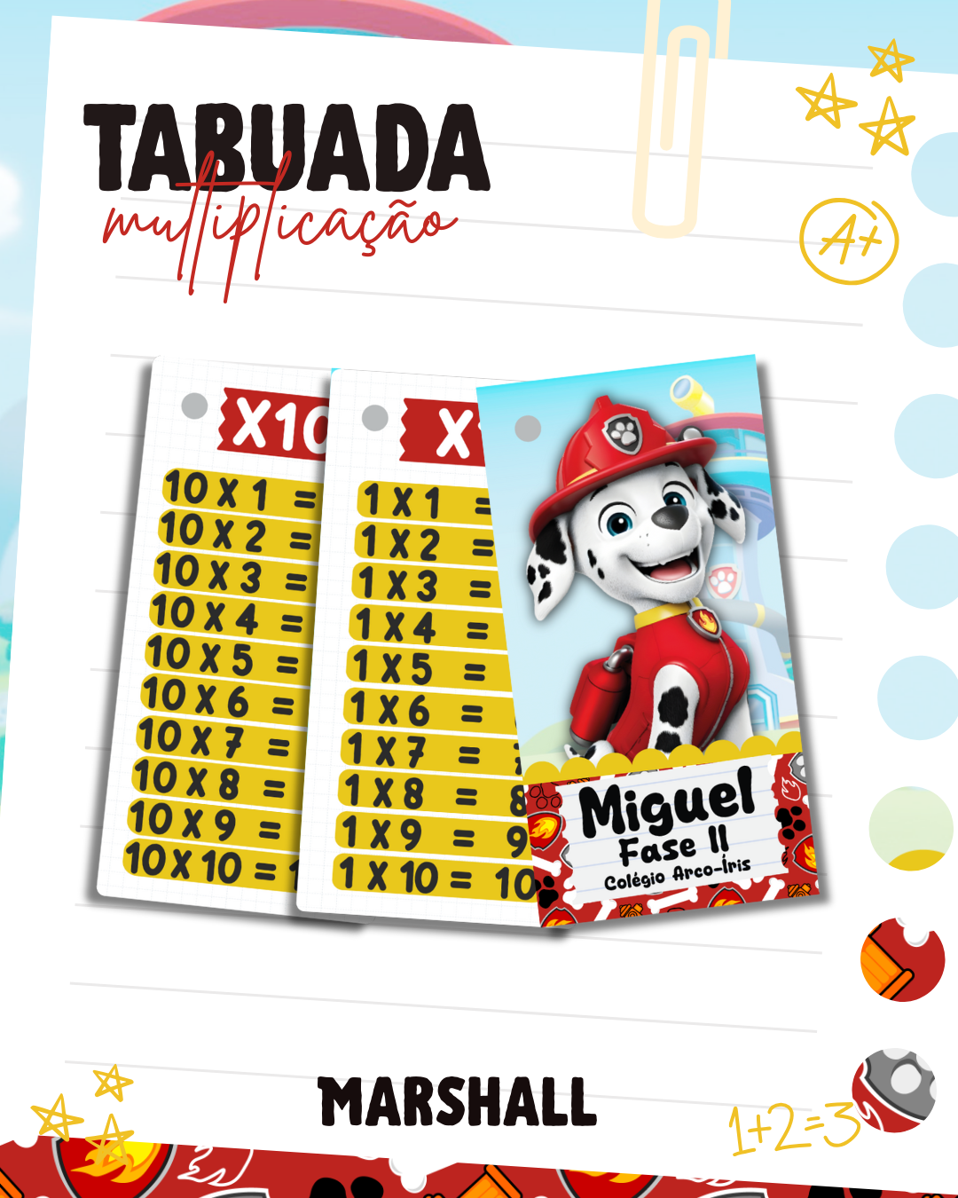 Tabuada De Multiplicação Marshall Patrulha Canina