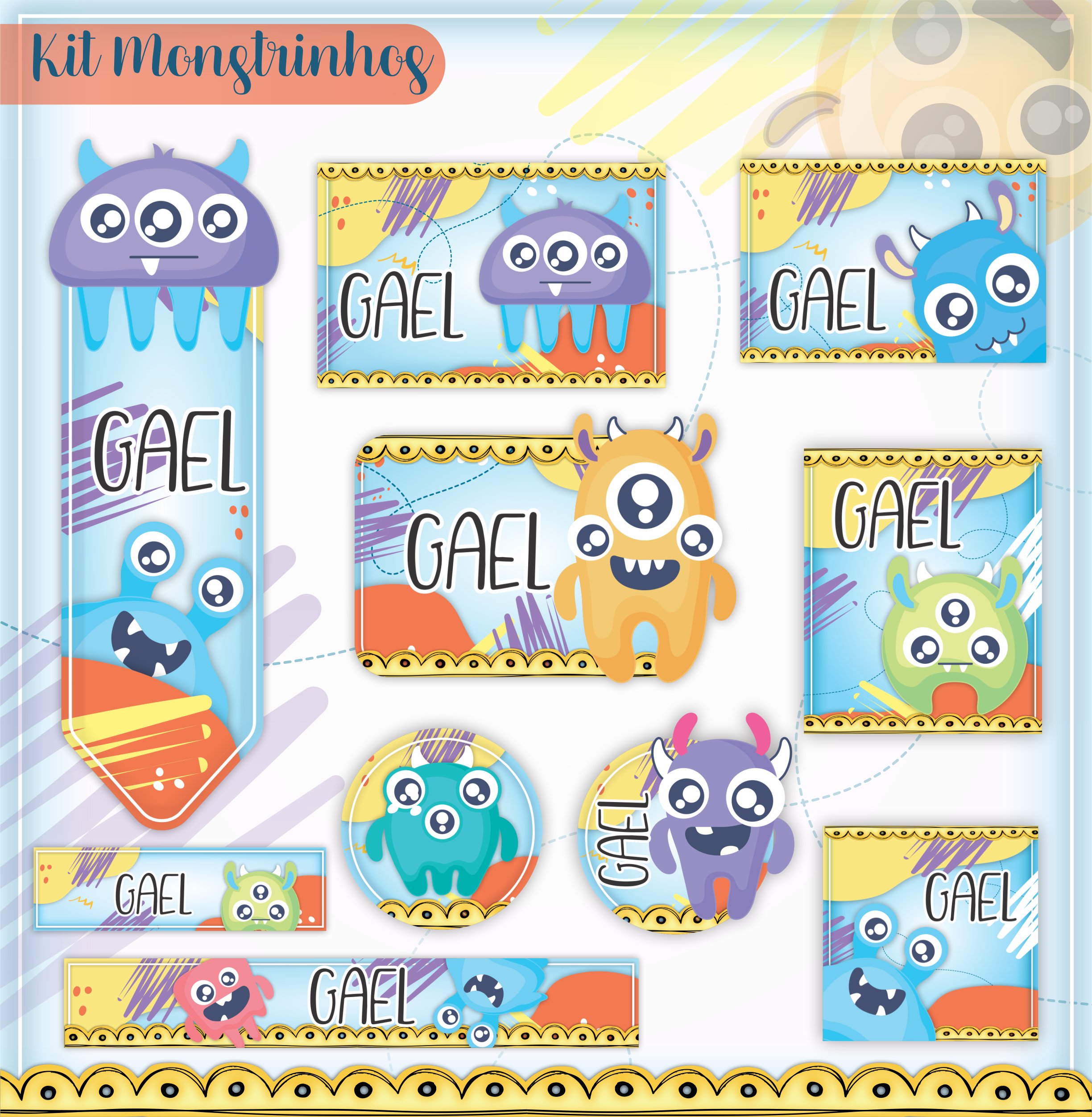 Etiqueta Escolar Monstrinhos