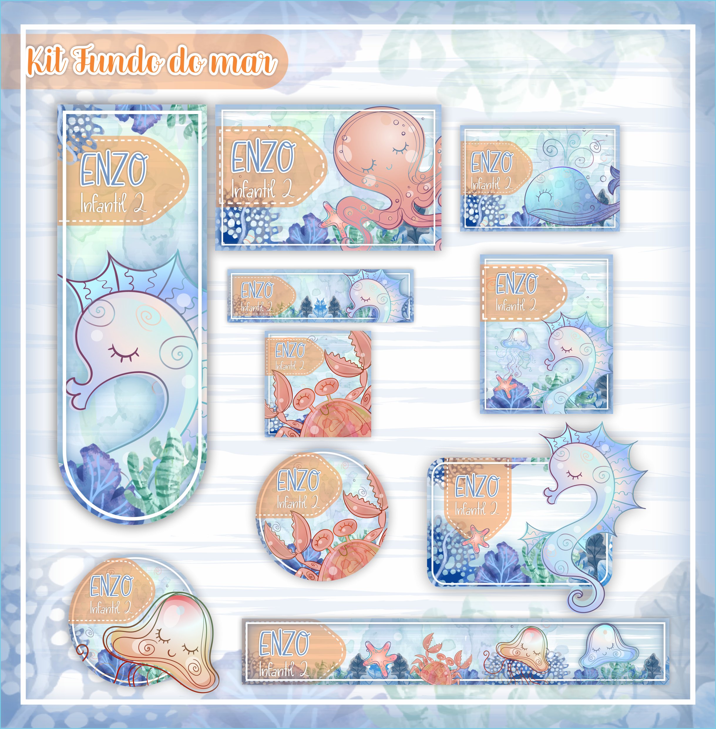 Etiqueta Escolar Fundo Do Mar