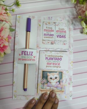 Card Lápis Marcador E Mini Caderno Dia Dos Professores