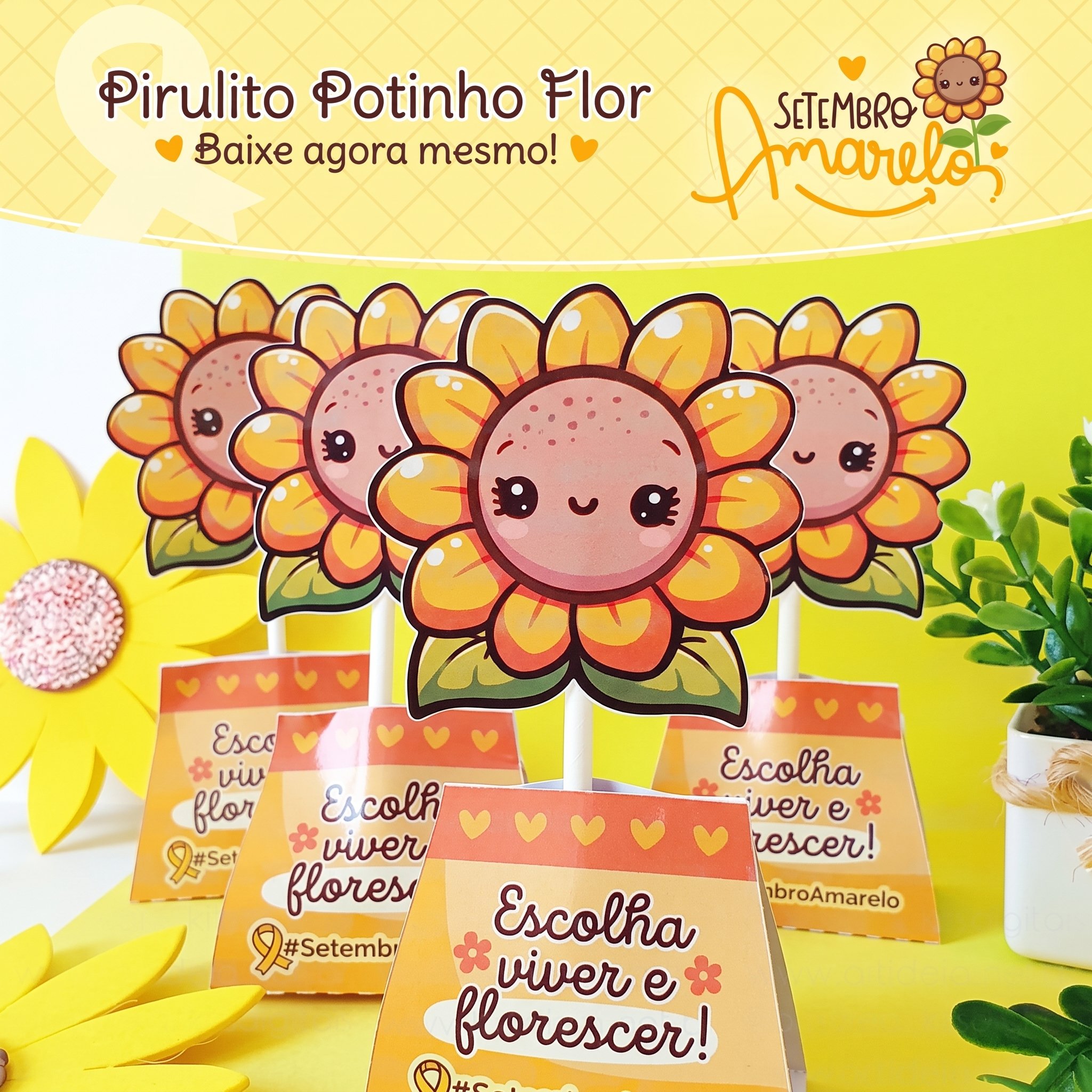 Pirulito Potinho Flor Setembro Amarelo